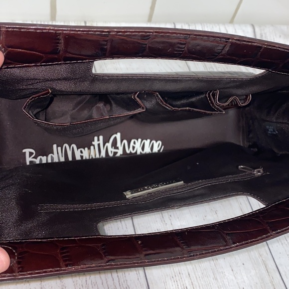 Vintage 90s 00s Y2K Brown Genuine Leather Crocodile Doctor's Bag Style Purse - Picture 13 of 15